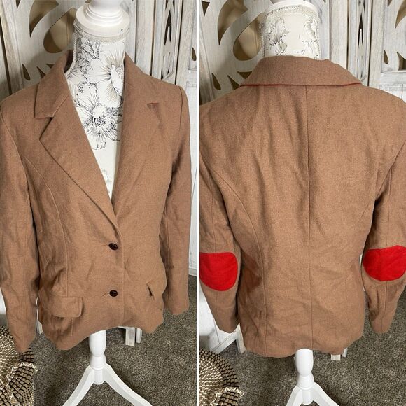 41 Hawthorn Blazer Women’s Medium Knit Brown Academia Preppy Red Elbow Patch - Picture 1 of 10
